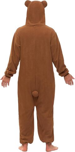Spooktacular Creations Adults Unisex Pajama, Simple Bear Hooded Jumpsuit Costume with Hat, Brown Bear Zip-Up Hooded Sleepwear for Halloween Cosplay Costume,L in Kuwait