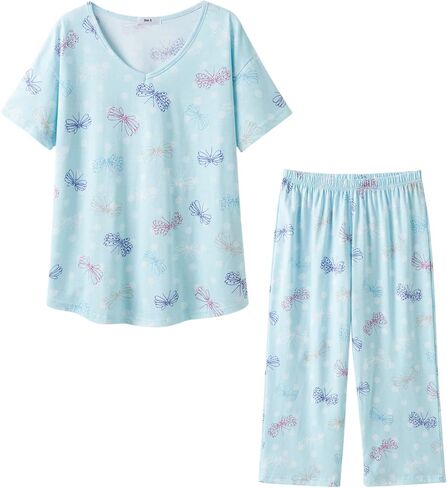 Women's Cotton Sleepwear Tops with Capri Pants Casual and Fun Prints Pajama Set in Saudi Arabia