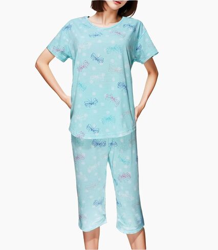 Women's Cotton Sleepwear Tops with Capri Pants Casual and Fun Prints Pajama Set in Saudi Arabia