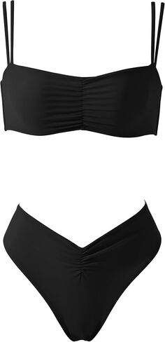 RXRXCOCO Womens V Cut Bikini Set Double Shoulder Straps Two Piece Swimsuit Ruched Square Neck Bathing Suit in Saudi Arabia