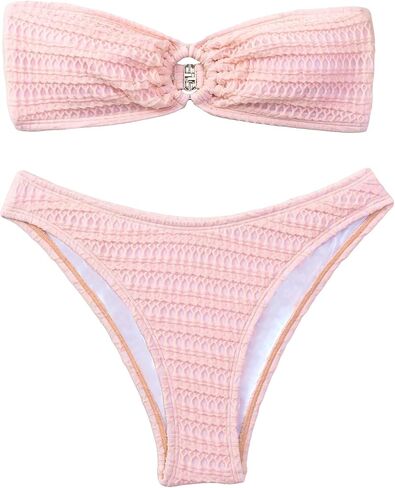 SHENHE Women's 2 Piece Strapless Ring Linked High Cut Bandeau Swimsuit Bathing Suit Bikini Sets in Saudi Arabia