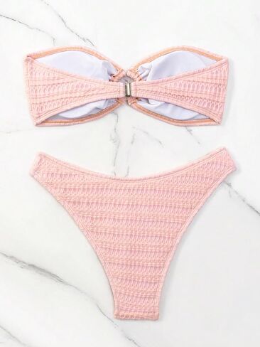SHENHE Women's 2 Piece Strapless Ring Linked High Cut Bandeau Swimsuit Bathing Suit Bikini Sets in Saudi Arabia