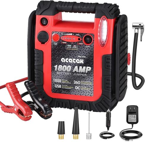 1800 Amp Jump Starter with Air Compressor, acetek Car Battery Jump Starter 260 PSI Tire Inflator, 20000mAh 12V Auto Lead-Acid Battery Booster (Up to 6L Gas or 6L Diesel Engine) with LED Light & USB in Saudi Arabia
