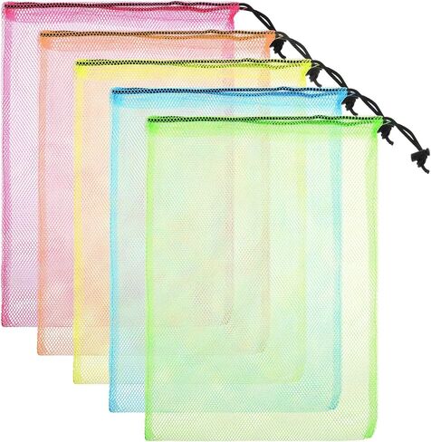 10PCS Colour Nylon Mesh Drawstring Bags, Mesh Drawstring Bag Laundry Mesh Bags Mesh with Cord Lock ball bag for Basketball, Volleyball, Football, Golf Stuff Balls in Saudi Arabia