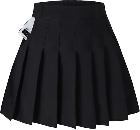 SANGTREE Women's High Waisted Pleated Skater Tennis School A-Line Skirt Uniform Skirts with Lining Shorts Black US 4XL in Saudi Arabia
