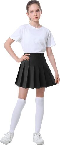 SANGTREE Women's High Waisted Pleated Skater Tennis School A-Line Skirt Uniform Skirts with Lining Shorts Black US 4XL in Saudi Arabia