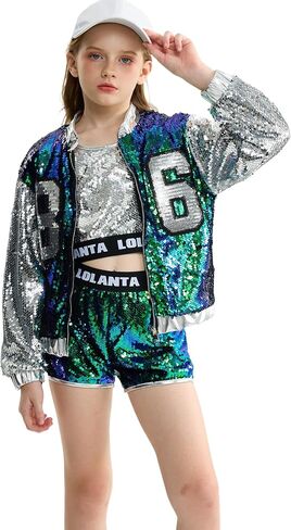 LOLANTA Girls Sequin Dance Costume, Sparkle Hip Hop Jazz Dance Dresses, Modern Dancing Outfits 4-16 in Saudi Arabia