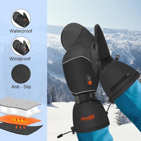 Daxiga Heated Mittens for Men Women, Rechargeable Electric Battery Heated Gloves, Winter Snow Mitts for Skating Camping Hunting Hiking Running Fishing in Saudi Arabia
