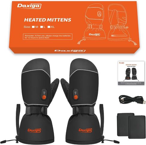 Daxiga Heated Mittens for Men Women, Rechargeable Electric Battery Heated Gloves, Winter Snow Mitts for Skating Camping Hunting Hiking Running Fishing in Saudi Arabia