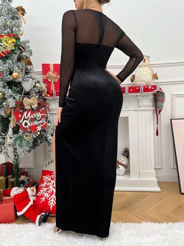 Womens Bodycon Sleeveless Dress Solid High Slit Sequins Maxi Party Dress in Saudi Arabia