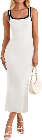 ZESICA Women's Summer Bodycon Midi Dress Casual Sleeveless Square Neck Side Slit Knit Vacation Long Dresses in Saudi Arabia