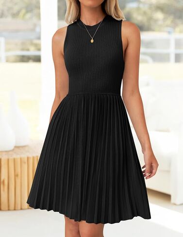 ZESICA Women's Summer Sleeveless Mini Dress 2025 Crewneck Knit A Line Pleated Swing Casual Basic Short Dress in Kuwait
