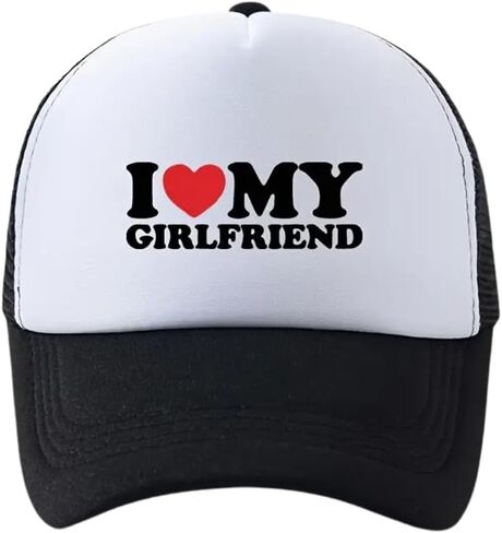 Generic I (Heart) LOVE MY GIRLFRIEND Vintage Retro Style Throwback 80's Novelty Mesh Trucker Snapback Hat Baseball Fishing Cap Black,white in Saudi Arabia