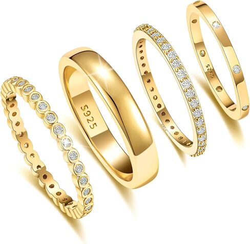 EXGOX Gold Rings for Women Dainty Stackable Gold Rings Non Tarnish 14K Gold Plated Rings Cubic Zirconia Stacking Gold Rings Thumb Knuckle Rings Statement Wedding Bands Rings (4pcs Size 7-11) in Kuwait