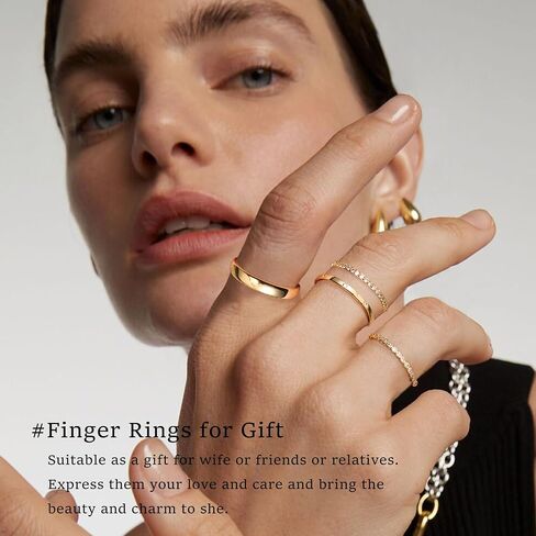 EXGOX Gold Rings for Women Dainty Stackable Gold Rings Non Tarnish 14K Gold Plated Rings Cubic Zirconia Stacking Gold Rings Thumb Knuckle Rings Statement Wedding Bands Rings (4pcs Size 7-11) in Kuwait
