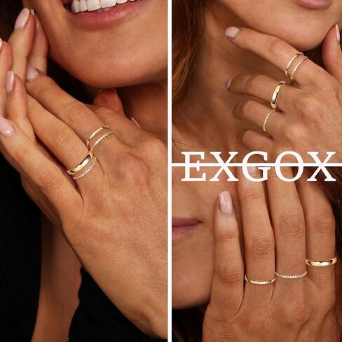 EXGOX Gold Rings for Women Dainty Stackable Gold Rings Non Tarnish 14K Gold Plated Rings Cubic Zirconia Stacking Gold Rings Thumb Knuckle Rings Statement Wedding Bands Rings (4pcs Size 7-11) in Kuwait