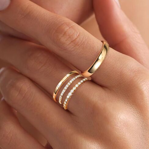 EXGOX Gold Rings for Women Dainty Stackable Gold Rings Non Tarnish 14K Gold Plated Rings Cubic Zirconia Stacking Gold Rings Thumb Knuckle Rings Statement Wedding Bands Rings (4pcs Size 7-11) in Kuwait