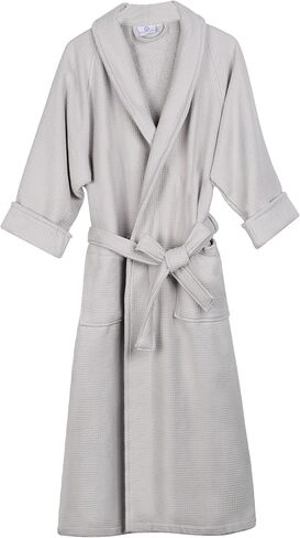 Superior Waffle Weave Cotton Unisex Bathrobe with Belt, Soft and Absorbent Robe for Men and Women Bath Essentials Robes in Kuwait