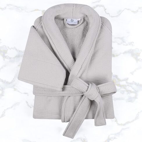 Superior Waffle Weave Cotton Unisex Bathrobe with Belt, Soft and Absorbent Robe for Men and Women Bath Essentials Robes in Kuwait