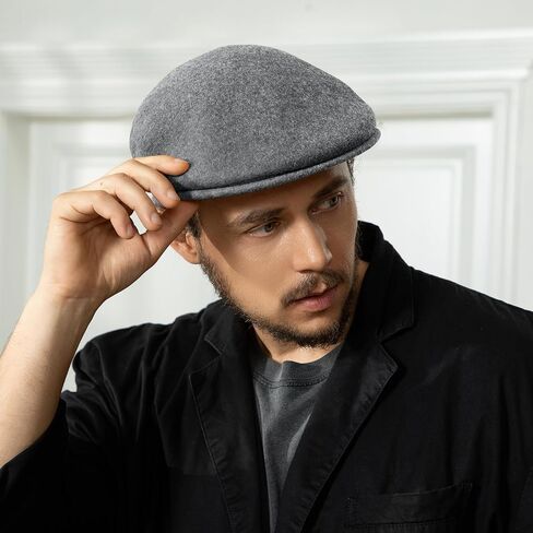 Wool Blend Mens Newsboy Caps, Classic Flat Cap Ivy Cabbie Gatsby Hat Winter Beret Hat for Men in Kuwait