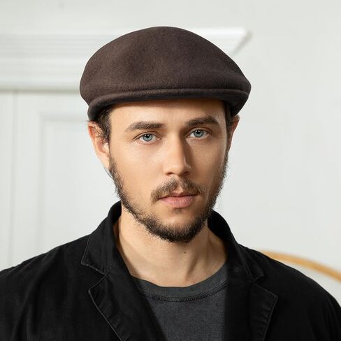 Wool Blend Mens Newsboy Caps, Classic Flat Cap Ivy Cabbie Gatsby Hat Winter Beret Hat for Men in Kuwait