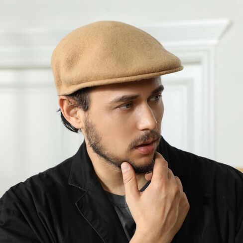 Wool Blend Mens Newsboy Caps, Classic Flat Cap Ivy Cabbie Gatsby Hat Winter Beret Hat for Men in Kuwait