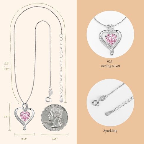 925 Sterling Silver Necklace - Exquisite Silver Jewelry for Women - Heart Pendant Silver Necklace - Birthday, Anniversary, Valentine's Day Gift for Women, Wife, Mom, Girlfriend, Lady in Kuwait