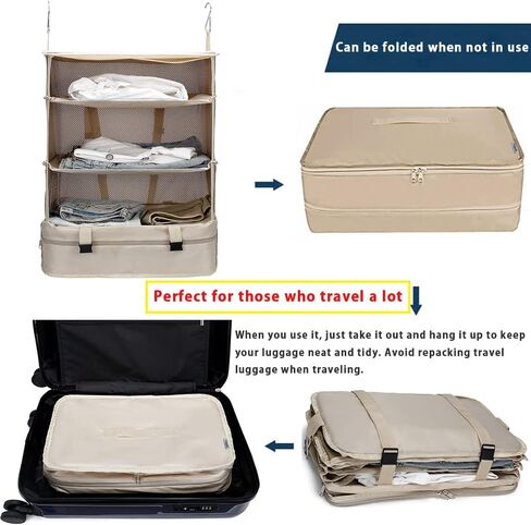 أرفف السفر المعلقة المحمولة من Hongmeru، مكعبات التعبئة لحقائب السفر، منظم الأمتعة لحقيبة السفر، حقيبة حمل على خزانة الملابس، مقاس XL، أسود in Kuwait