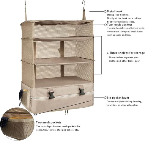 أرفف السفر المعلقة المحمولة من Hongmeru، مكعبات التعبئة لحقائب السفر، منظم الأمتعة لحقيبة السفر، حقيبة حمل على خزانة الملابس، مقاس XL، أسود in Kuwait
