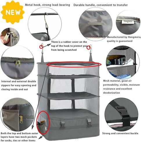 Hongmeru Portable Hanging Travel Shelves Packing Cubes for Suitcases Organizer Luggage Organizers for Suitcase, Carry on Closet Suitcase, XL, Black in Saudi Arabia