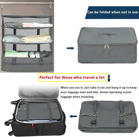 Hongmeru Portable Hanging Travel Shelves Packing Cubes for Suitcases Organizer Luggage Organizers for Suitcase, Carry on Closet Suitcase, XL, Black in Saudi Arabia