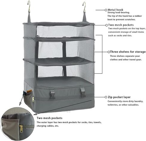 Hongmeru Portable Hanging Travel Shelves Packing Cubes for Suitcases Organizer Luggage Organizers for Suitcase, Carry on Closet Suitcase, XL, Black in Saudi Arabia