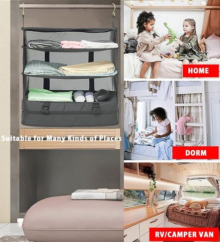 Hongmeru Portable Hanging Travel Shelves Packing Cubes for Suitcases Organizer Luggage Organizers for Suitcase, Carry on Closet Suitcase, XL, Black in Saudi Arabia