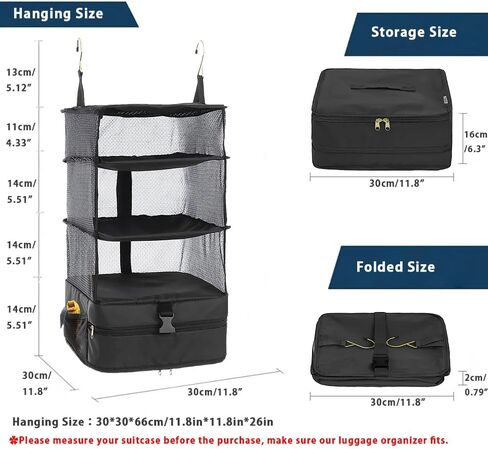 Hongmeru Portable Hanging Travel Shelves Packing Cubes for Suitcases Organizer Luggage Organizers for Suitcase, Carry on Closet Suitcase, XL, Black in Saudi Arabia