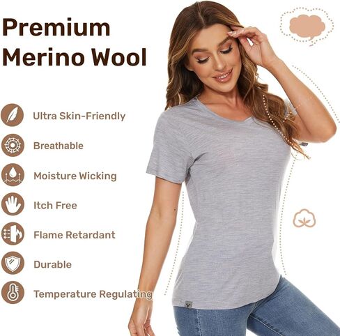 Women's Merino Wool T-Shirt Short Sleeve Athletic Tee Wicking Base Layer(Wool Face Mask Included) in Kuwait