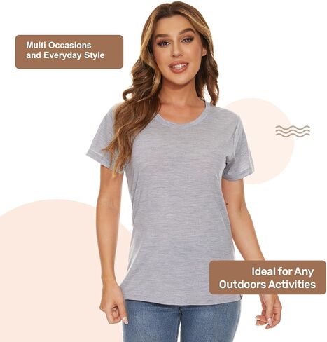 Women's Merino Wool T-Shirt Short Sleeve Athletic Tee Wicking Base Layer(Wool Face Mask Included) in Kuwait
