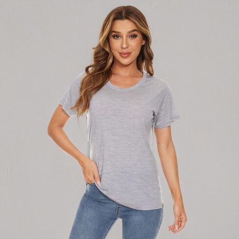 Women's Merino Wool T-Shirt Short Sleeve Athletic Tee Wicking Base Layer(Wool Face Mask Included) in Kuwait