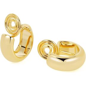 Small Chunky Hoops Clip Earrings for Women, Gold Wide Hoops Clip On Earrings No Pierced Earrings
