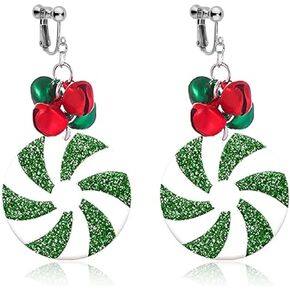 Christmas Earrings For Women Clip on Earrings Non Pierced for Women Fun Candy Cane Dangle Earrings Christmas Bow Earrings Lightweight Holiday Earrings Christmas Jewelry