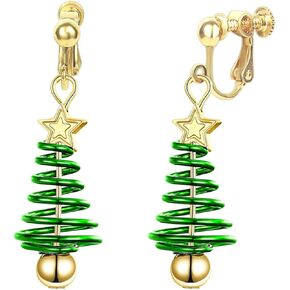 XGALBLA Women's Christmas Clip on Earrings Christmas Tree Bell Cubic Zirconia Clip Earrings No Piercing Christmas Xmas Party Jewelry