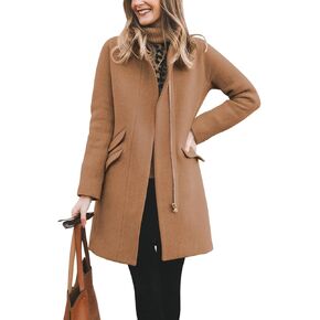 BZB Womens Long Coat Classic Open Front Zip Up Casual Winter Wool Blend Over Pea Coats Long Jackets