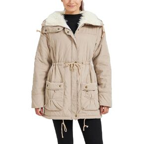 Women's Winter Mid Length Thick Warm Faux Lamb Wool Lined Jacket Coat