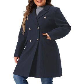 Agnes Orinda Plus Size Women Pea Coats Double Breasted Notch Lapel Elegant Winter Long Trench Coats