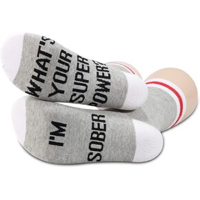 G2TUP 2 Pairs Sober AF Gift I’m Sober What’s Your Superpower Sobriety Socks AA NA Recovery Socks Addiction Recovery Inspirational Gift (I’m Sober)