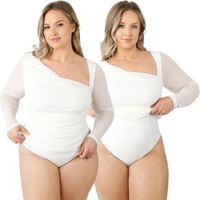 SHAPELLX Long Sleeve Bodysuit Tummy Control Shapewear Built in Bra 2 in 1 Bodysuit Tops Thong Full Body Shaper for Womens