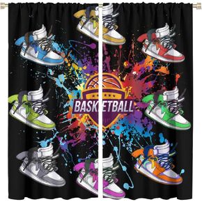Boys Sports Curtains Basketball Shoes Cool and Colorful Graffiti Curtains Teenagers and Kids Bedroom Living Room Blackout Curtains W42 * L45 Inches