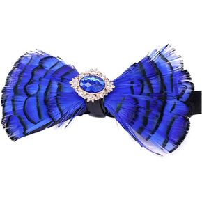 Pre-Tied Peacock Bow Tie Diamond Feathers Bowtie Adjustable Length Necktie