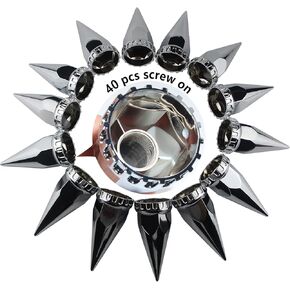 33mm x 4 3/4" Thread On Spike Lug Nuts Covers,ABS Chrome Plastic Screw On Flanged Lug Nut Cover Spikes for Semi Trucks 40pcs