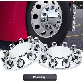 4 Rear Dome Axle Wheel Covers - Rear Hub Covers with 33mm Thread-On Chrome Lug Nut Covers for Semi Truck (Installation Tool Included)