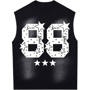 Verdusa Men's Sleeveless Jersey Shirts Number Tank Tops Vintage Letter Print Graphic Tees